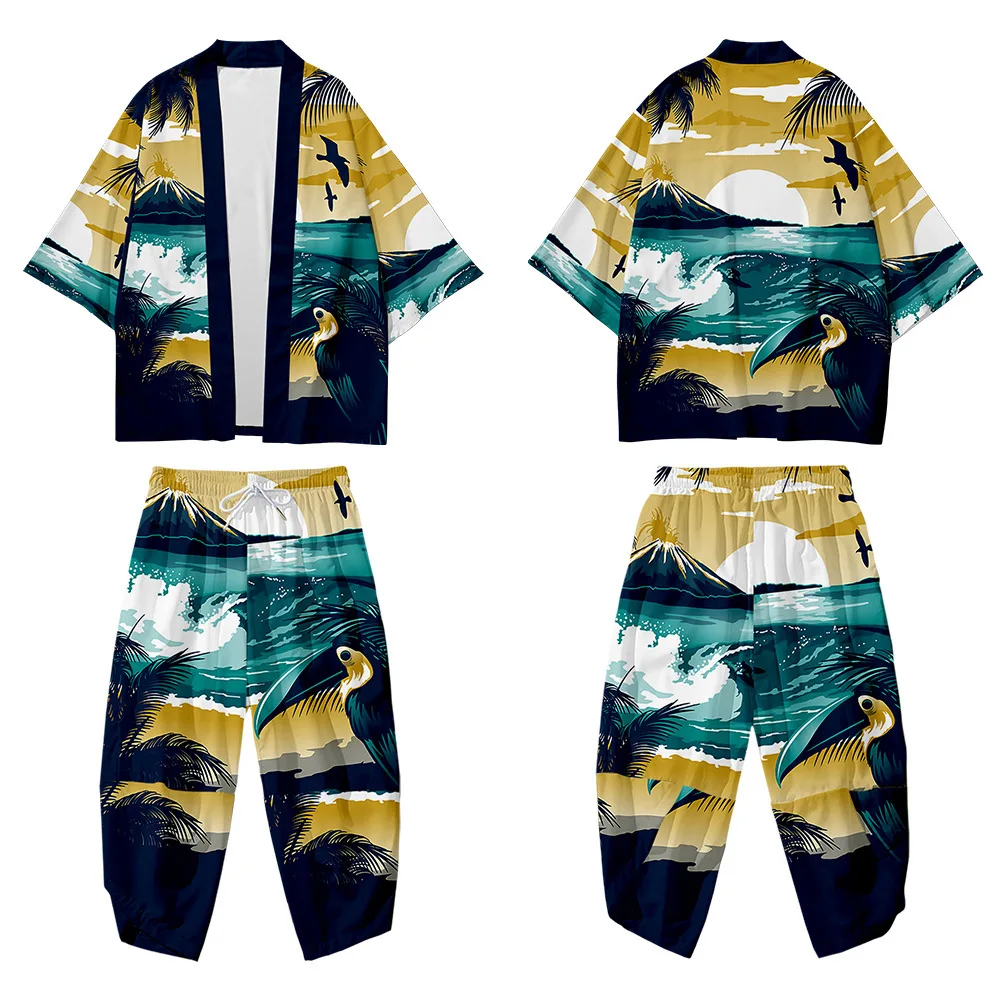 Кимоно в японском стиле для мужчин и женщин Свободный кардиган оверсайз