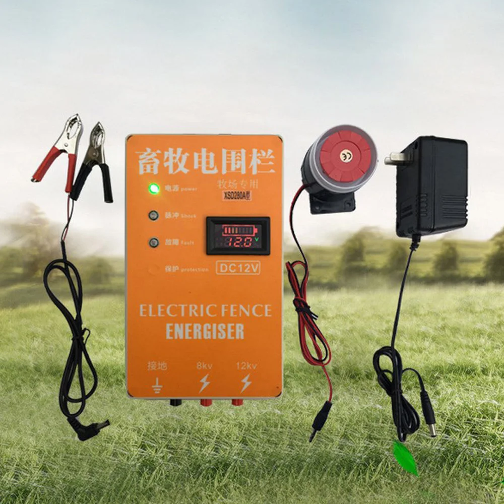 5/10/20KM Electric Fence Energizer Electric Fence Livestock Alarm Voltage Display Sheep Horse Cattle Poultry High Voltage Pulse