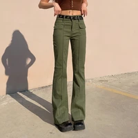 weiyao low waist y2k denim cargo pants vintage aesthetic 90s casual flared trousers women pockets patchwork grunge jeans