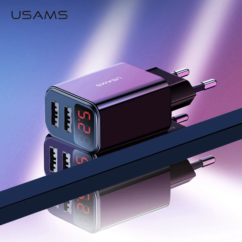 USAMS светодиодный цифровой двойной USB зарядное устройство универсальное EU US Plug 2.1A быстрое зарядное устройство для мобильного телефона настенное зарядное устройство для iPhone X Xiaomi samsung