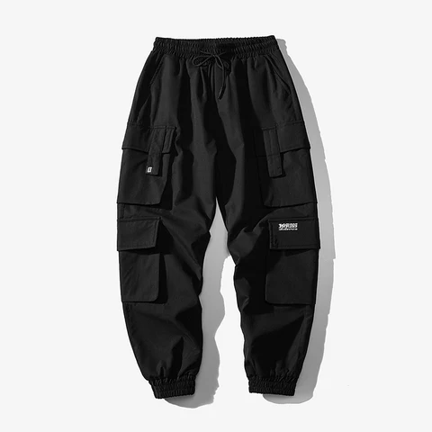 Брюки-карго мужские большого размера, уличная одежда, тренировочные штаны для бега, повседневные шаровары с эластичным поясом, черные, 5XL