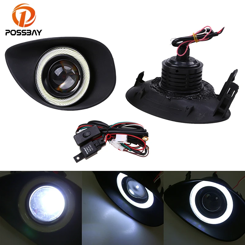 

POSSBAY 1Pair Car Fog Lights Grille Cover LED Angel Eyes Foglight Frame Headlight 12V for Toyota Yaris Hatchback NCP9# 2006-2010