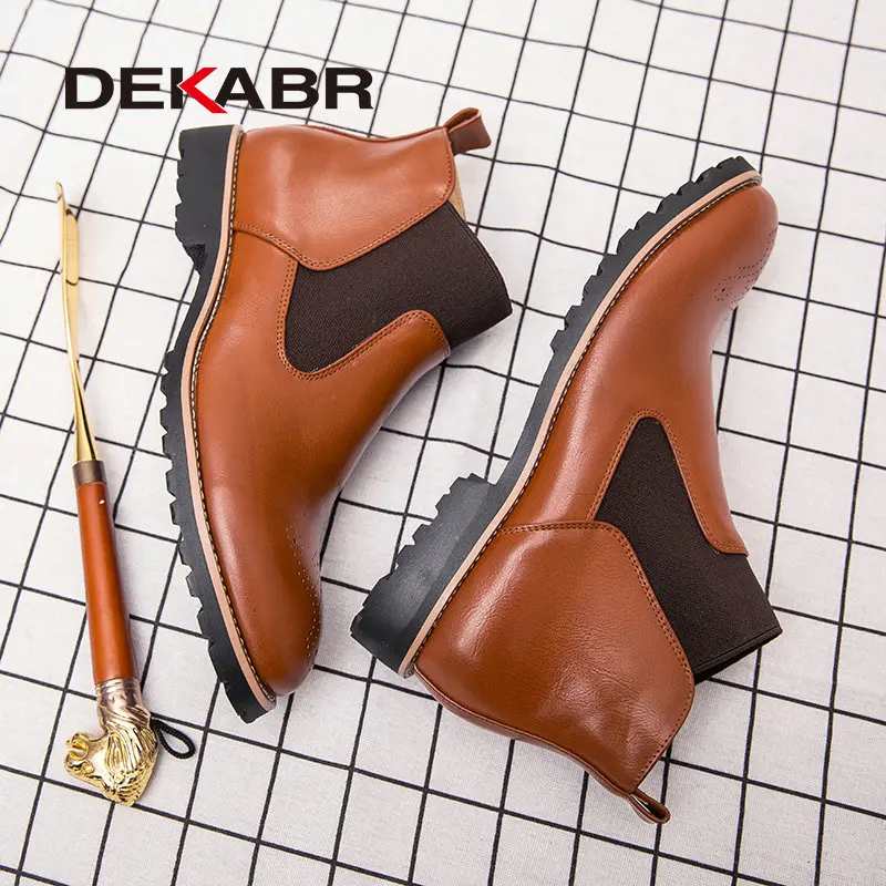 DEKABR/сезон осень-зима; ботильоны челси из натуральной кожи; Мужская обувь с мехом; теплые винтажные классические мужские повседневные ботинки в байкерском стиле