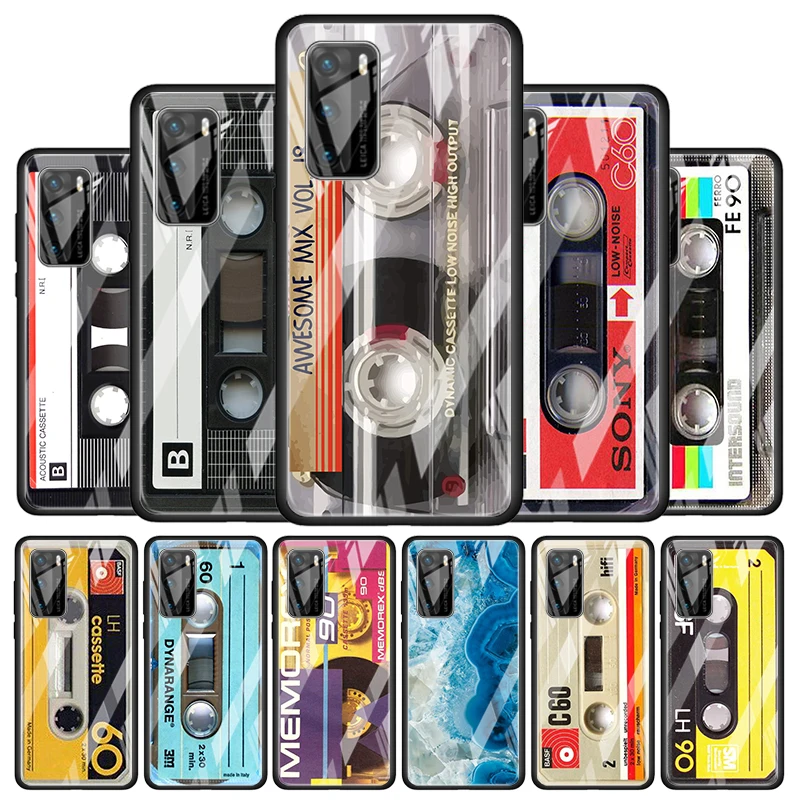 

Classical Old Cassette for Huawei P40 P30 Pro Plus P20 P10 Lite P Smart Z 2021 2020 2019 Luxury Tempered Glass Phone Case