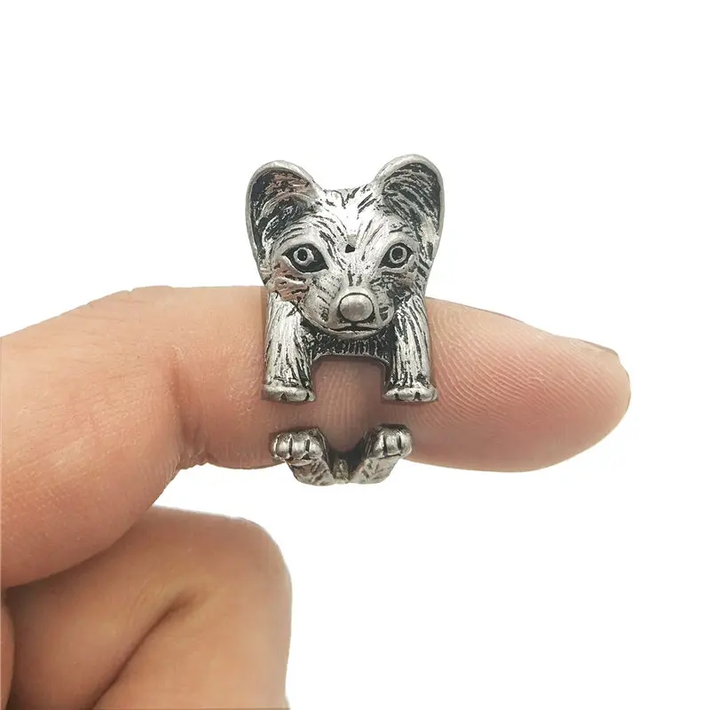 Модное регулируемое винтажное мужское кольцо милое кольцо-бабочка с собакой для