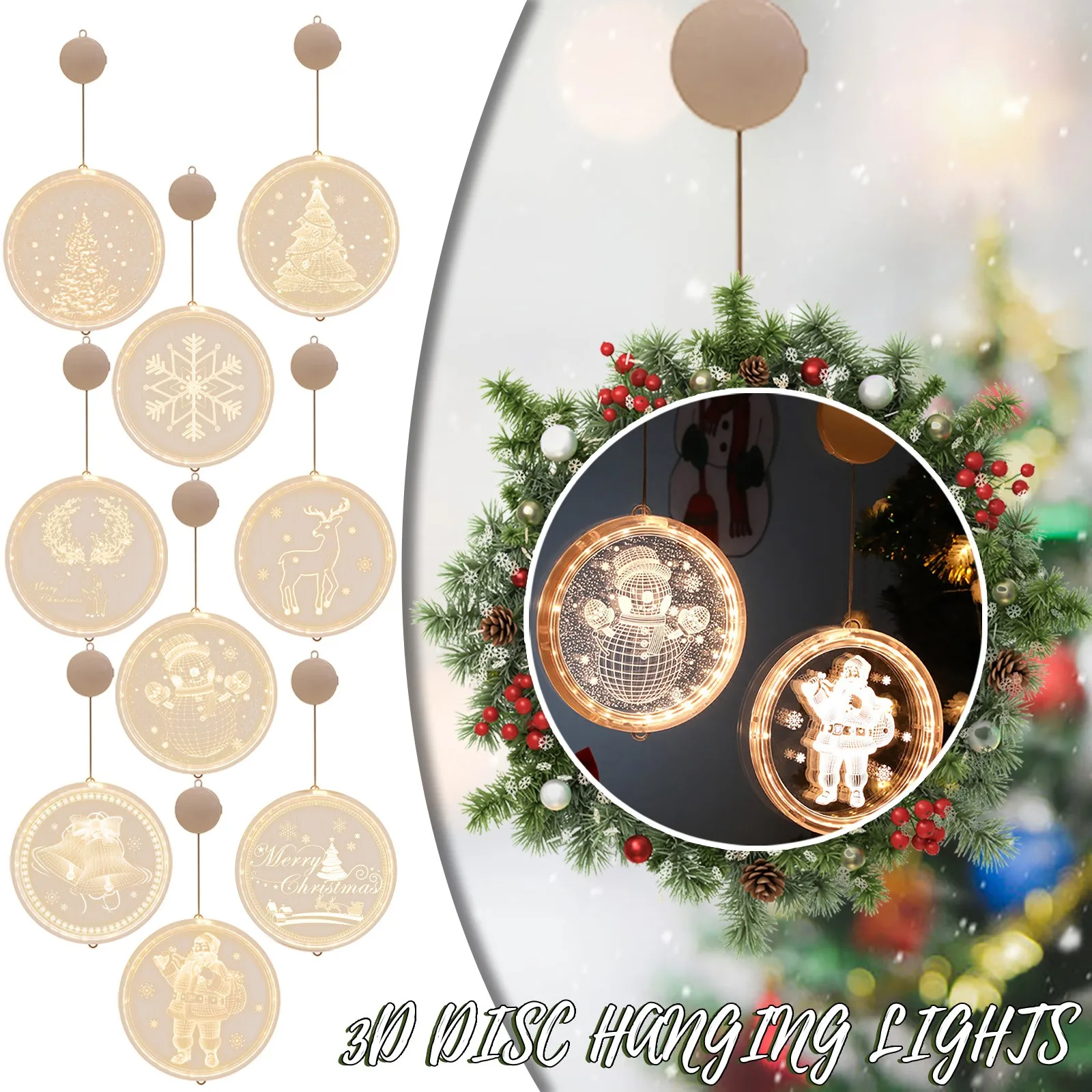 

3D Disc Hanging Lights LED Christmas Lights Room Decoration Lights christmas decorations 2021 Navidad Christmas Decor