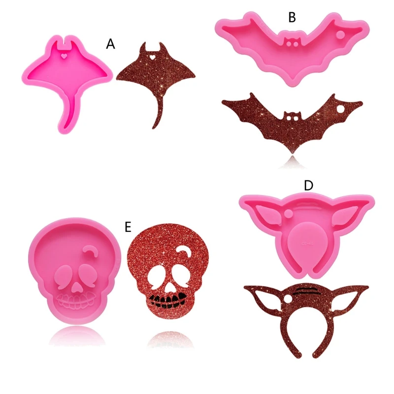 

DIY Halloween Bat Skull Keychain Silicone Mold with Hole Peace Mark Resin Mold