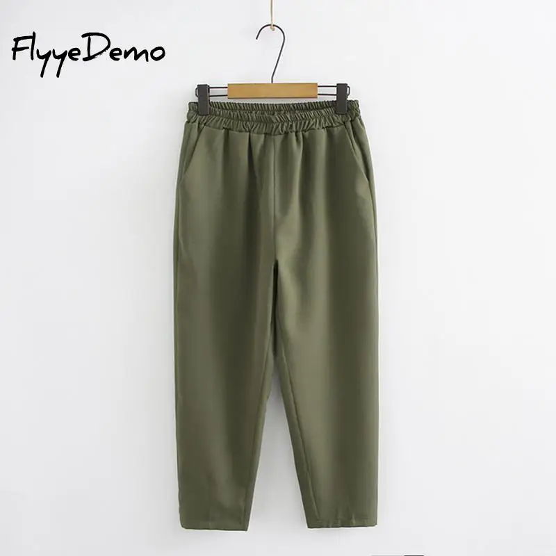 Цвета: зеленый черный эластичная резинка на талии большие женские брюки для