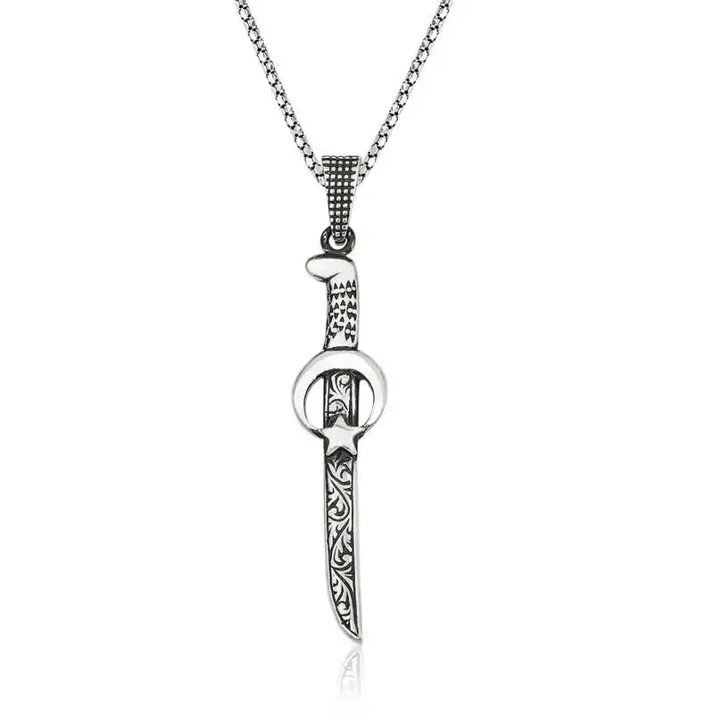 

Silver Moon Star Sword Male Necklace