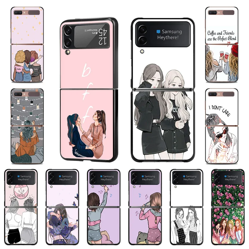 

Чехол для Samsung Galaxy Z Flip Flip3 Женский, милый роскошный черный чехол для телефона с надписью Best Friends Forever, Жесткий Чехол