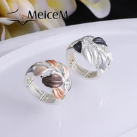 meicem vintage silver color enamel adjustable ring 2021 new brand rings for women trendy leaf plant rings accessories gift