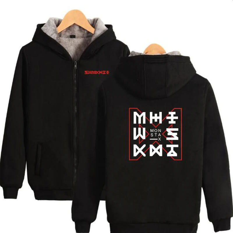 

Monsta X print Hip Hop Kpop Casual Street fashion Popular basic Parkas Zipper Streetwear Keep Warm oversized Parkas