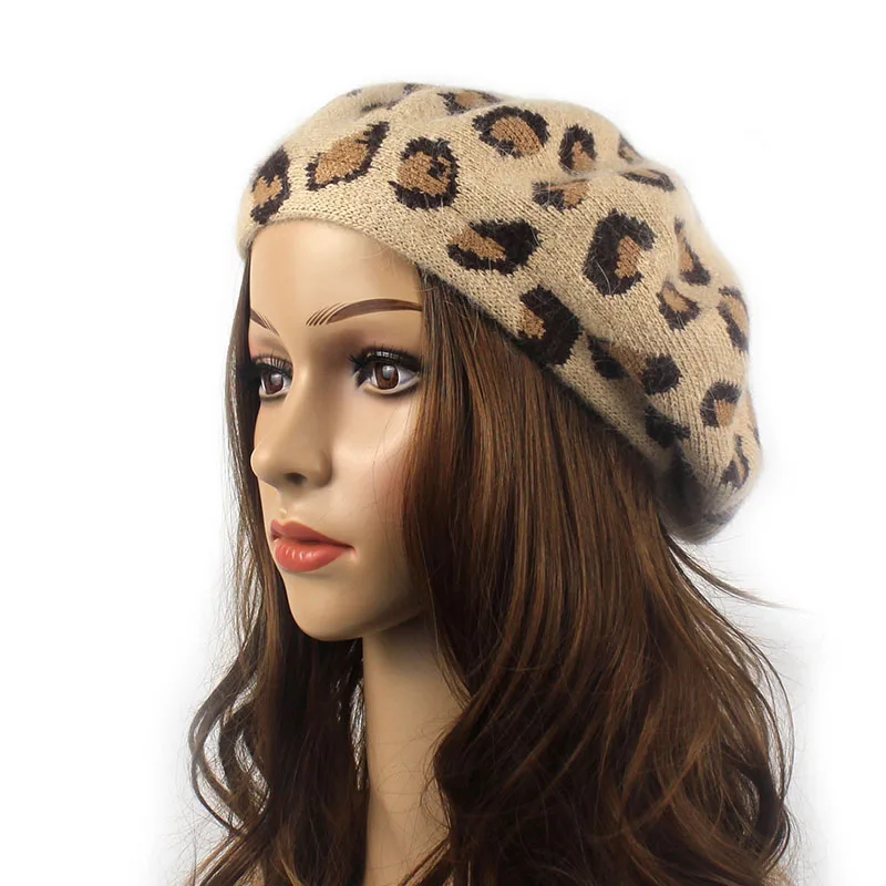 Minhui вязаные шапки из кроличьего меха для Женщин Модные леопардовые Touca зимняя