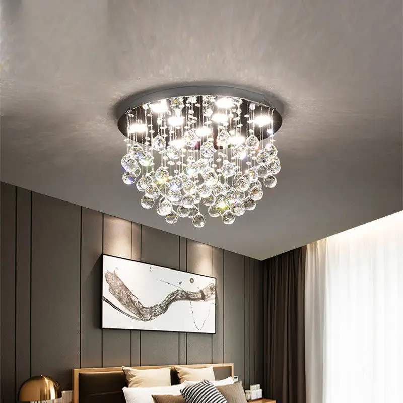 Lámpara de techo de cristal para dormitorio principal, luz Led redonda para sala de estar, ambiente moderno Simple, cálida y romántica para boda