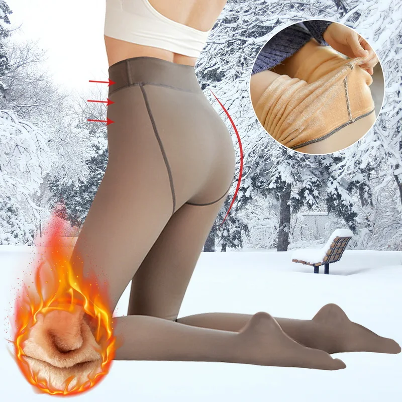 Зимние чулки для женщин теплые колготки флисовые полупрозрачные термочулки