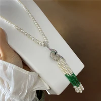 womens jewelry 7 8mm 7515cm micro inlaid zircon green accessories white freshwater pearl necklace