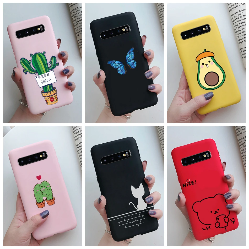 Милый мультяшный чехол с кошкой КАКТУСОМ для Samsung Galaxy S10 S10e 4G карамельный Мягкий