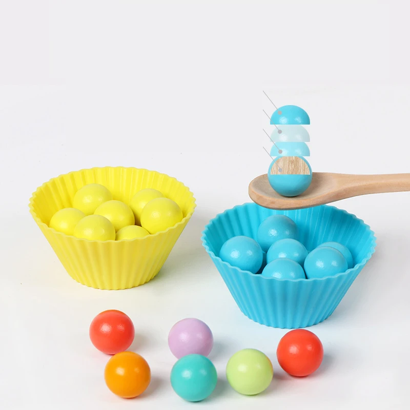 

New Montessori Early Education Baby Hand Movement Training Color Cognition Bead Clipping Wooden Toys for Children Game