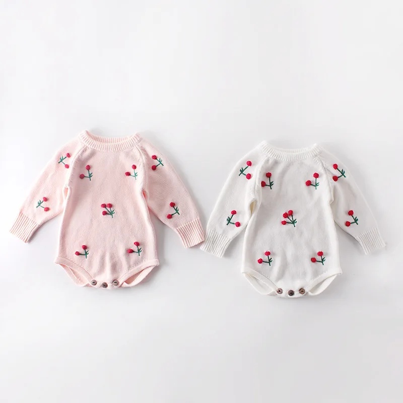 Весенне осенние боди для новорожденных девочек Хлопковые вязаные комбинезоны с