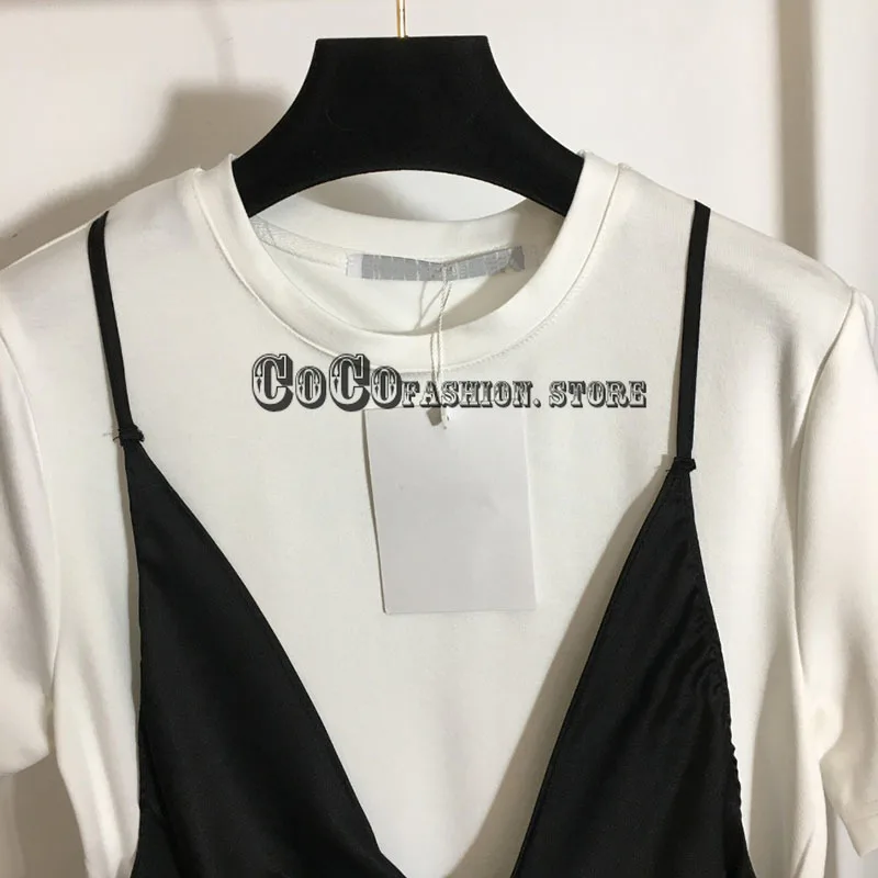 

Luxury Designer fashion 2021 summer dress for women New camisole Splicing Short sleeve white sexy party Dresses woman dress S-L
