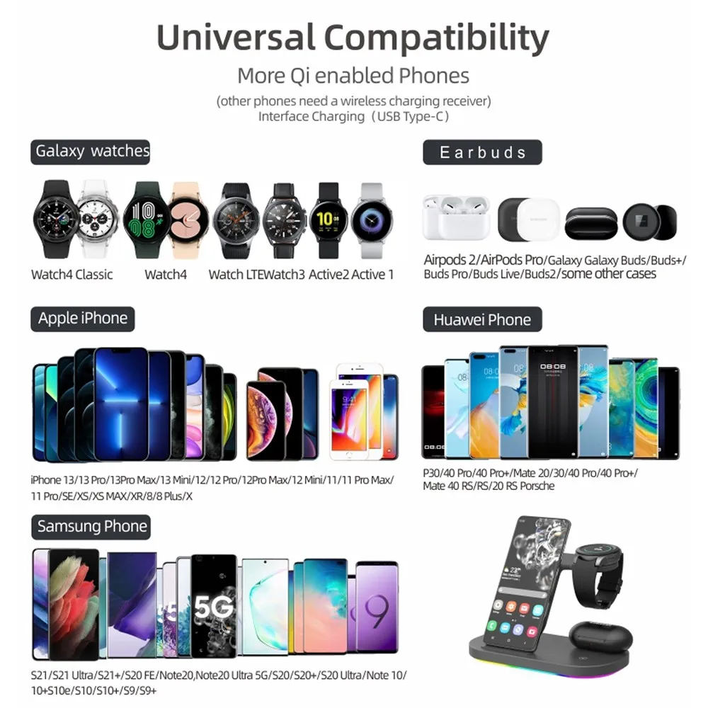 fast wireless charger qi 3 in 1 wireless charging dock station for samsung galaxy watch for iphone 12 xiaomi huawei for airpods2 free global shipping