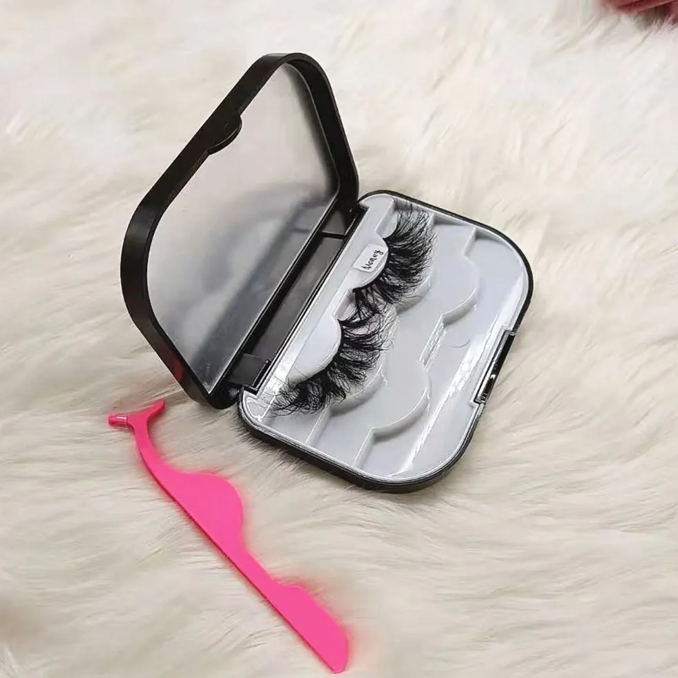 

Plastic Makeup False Eyelashes Travel Lashes Holder Case Container Storage Organizer Box Makeup Cosmetic With Mirror print logo