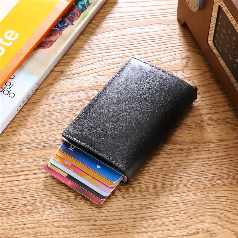 

BISI GORO Anti-Theft Rfid Blocking Smart Wallet Men Vintage Carbon Fiber Wallet Unisex Security Information Aluminum Mini Purse