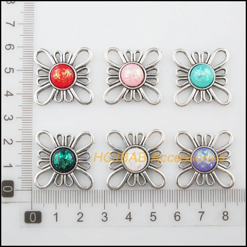 6 шт тибетские серебряные бусины AB серьги и кулон &quotКлевер&quot Смешанная Смола