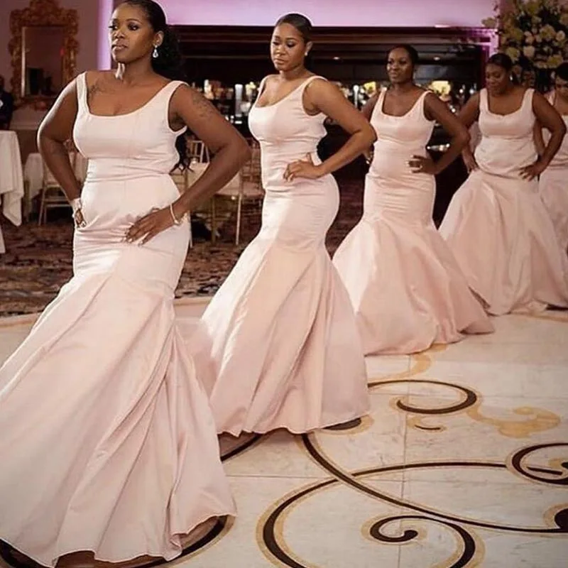

Sexy Mermaid Bridesmaid Dress 2020Plus Size Floor Length Wedding Guest Gowns Strapless Maid Of Honor Gowns