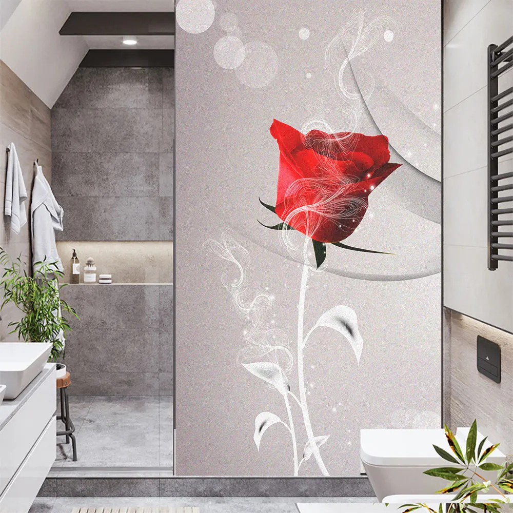 

Window Film Privacy Rose Non Adhesive Glass Sticker Sun Protection Heat Control Window Coverings for Homedecor