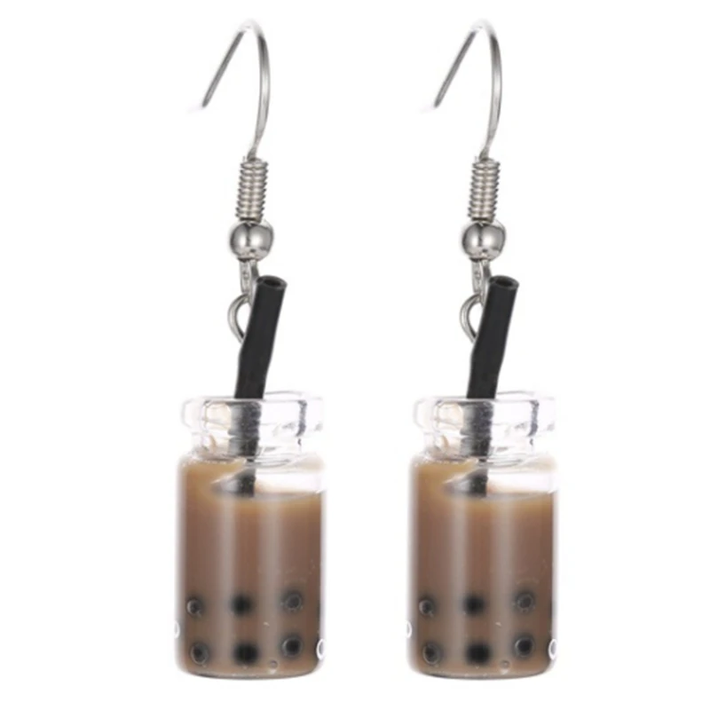 

Funny Lemon Ice Black Tea Pearl Milk Tea Earrings Taiwan Boba Bubble Tea Funny Dangle Earrings for Women
