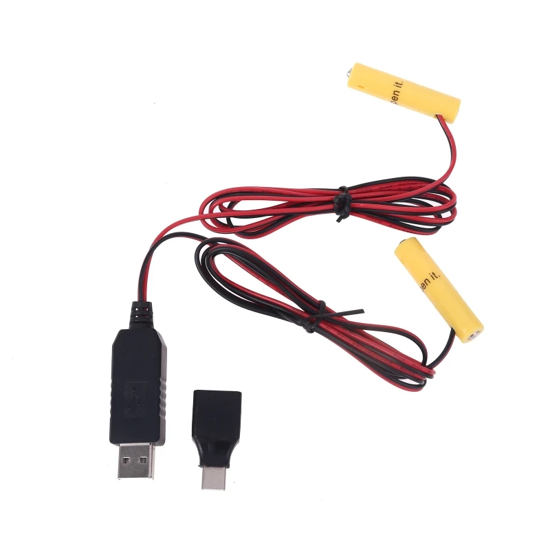 

2in1 USB or Type C to Dual LR03 AAA Battery Eliminator Power Supply Cable Replace 1-4pcs AAA Battery For Toy LED Light