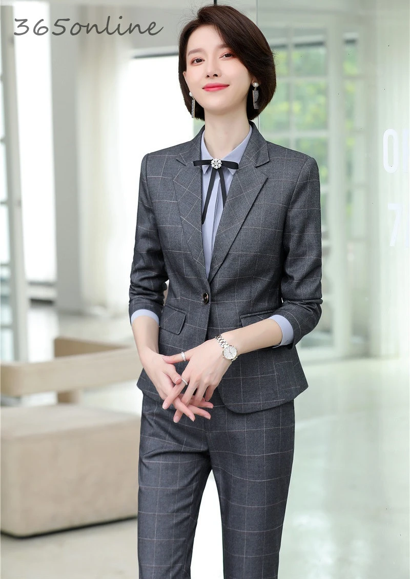 Высококачественные тканевые Модные клетчатые Деловые женские костюмы брючные
