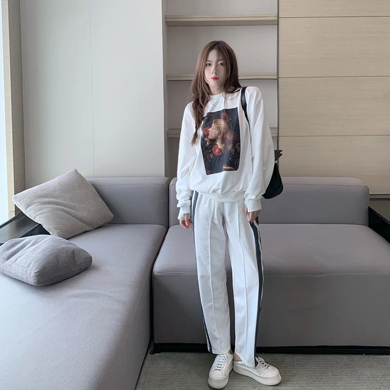 

Casual Style Korean Clothes Loose Print Pullovers Women's Clothing Sweatshirts O-neck Oversize Hoodies Female Spring Autumn