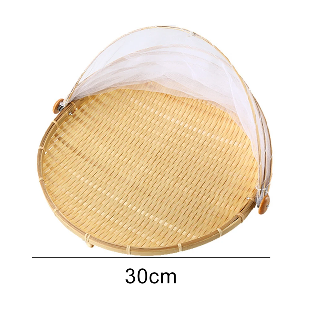 Bamboo Picnic Food Serving Basket Anti Flies Insect Net Cover Bread Fruit Tray Barbecue Party Mosquito Fly Tent | Дом и сад
