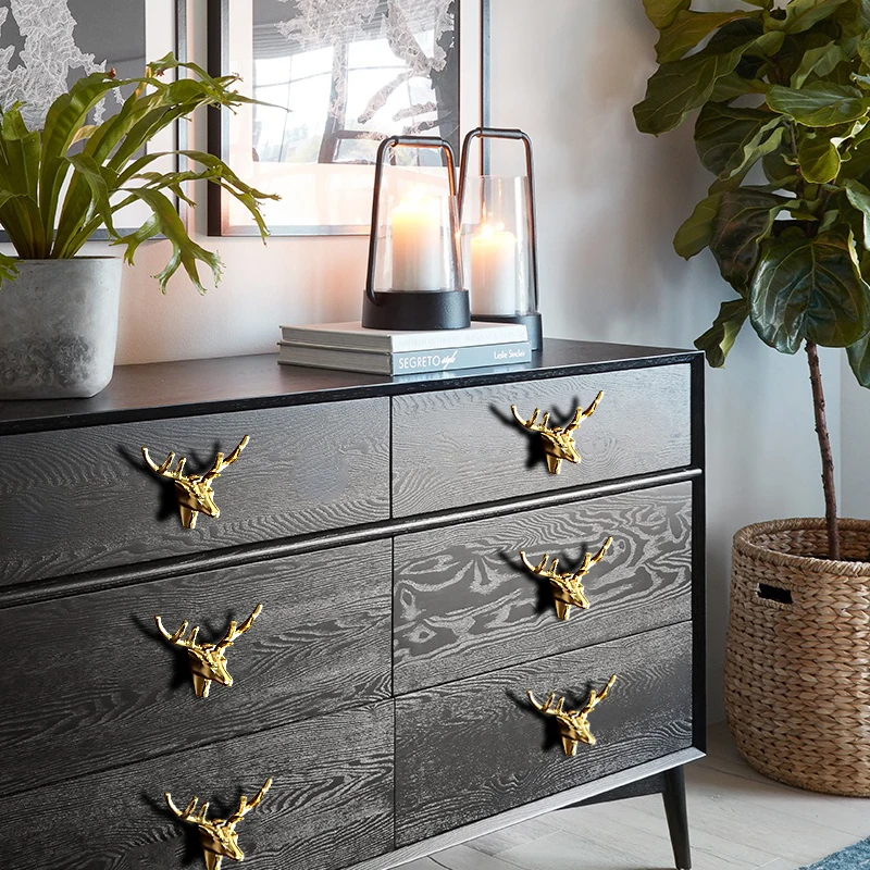 

High Quality! American Retro Copper Elk Head Copper Handle Nordic Wardrobe Door Shoe Cabinet Door Handle Pure Copper Single Hole