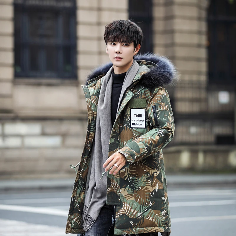 Winter mens jacket medium and long style camouflage color  extra-thick white duck down jacket warm coats