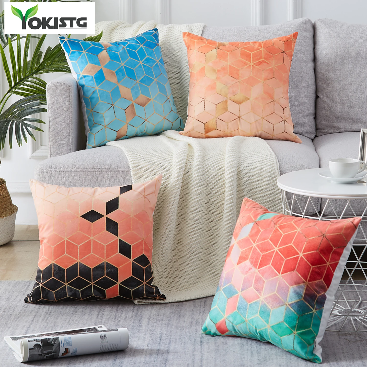 YokiSTG наволочка для подушки с геометрическим принтом ромбическая из полиэстера