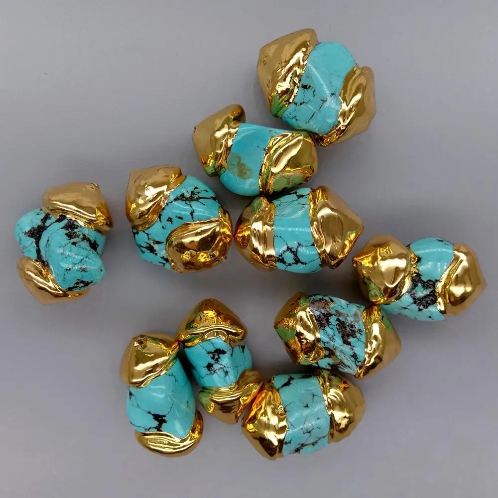 Оптовая продажа бусины 10 шт. с золотым покрытием голубые бирюзовые | Украшения и
