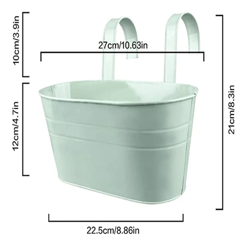 

Detachable Double Hook Flower Pot Wall Hanging Oval Metal Plant Bucket Home Fence Balcony Plants Bonsai Decor Holder