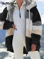 winter plus size s 5xl women coat long slevee plush warm jacket ladies hooded zipper patchwork outdoor casual females clothes