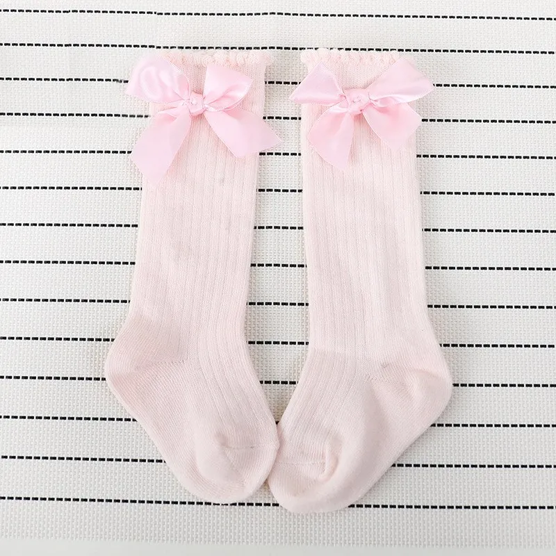 Pink Новые детские носки хлопковые гольфы для девочек чулки для девочек с бантом Длинные носки без пятки для маленьких девочек - Цвет: Pink