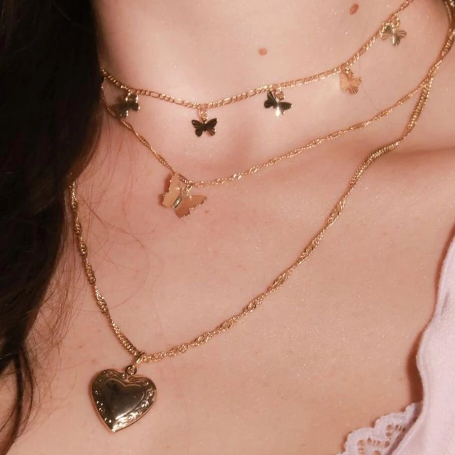Женское Ожерелье чокер золотого цвета цепочка с подвеской в виде бабочки 3 слоями