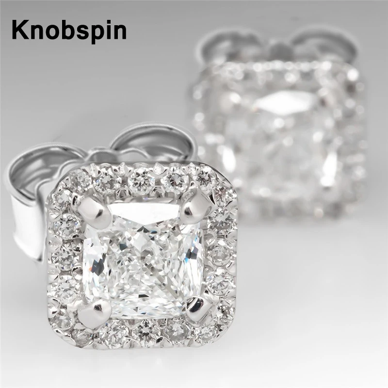 

Knobspin Real 1 Carat D Color Moissanite Gems Earrings For Women 925 Silver Plated 18K Gold Sparkling Wedding Party Fine Jewelry