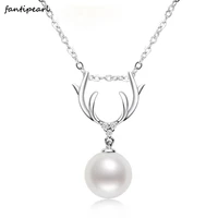 simple girly gold plated small antlers 925 silver pearl necklace 8 8 5mm freshwater white pearl pendant