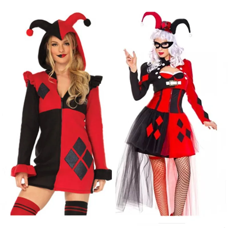 Черное красное платье Harley Quinn костюм для девочек Джокер клоун цирк взрослых