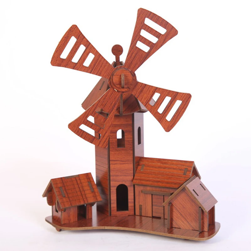 

Laser Cutting Puzzle 3D Wooden Jigsaw Model Building Dutch windmill Home Decor Ornaments Europe Models Gifts For Children