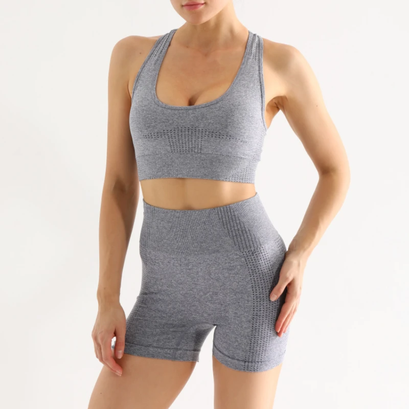 

New Style 2pcs/set Women Seamless Leggings Yoga Set Gym Clothes Sports Bra Fitness Top High Waist Sports Suits Sports Shorts+Bra
