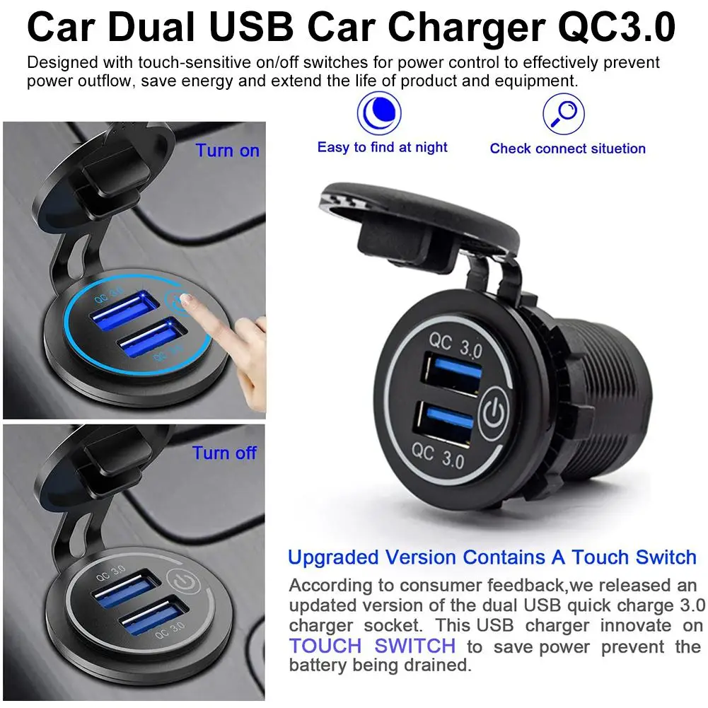 

Автомобильное зарядное устройство с светодиодный USB-портами, 36 Вт, 12-24 В