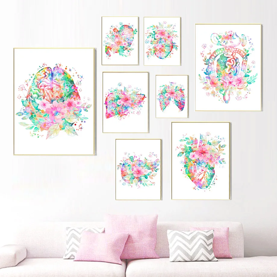 

Wall Art Canvas Painting Colorful Anatomy Brain Heart Lung Liver Nordic Posters And Prints Wall Pictures For Doctor Office Decor